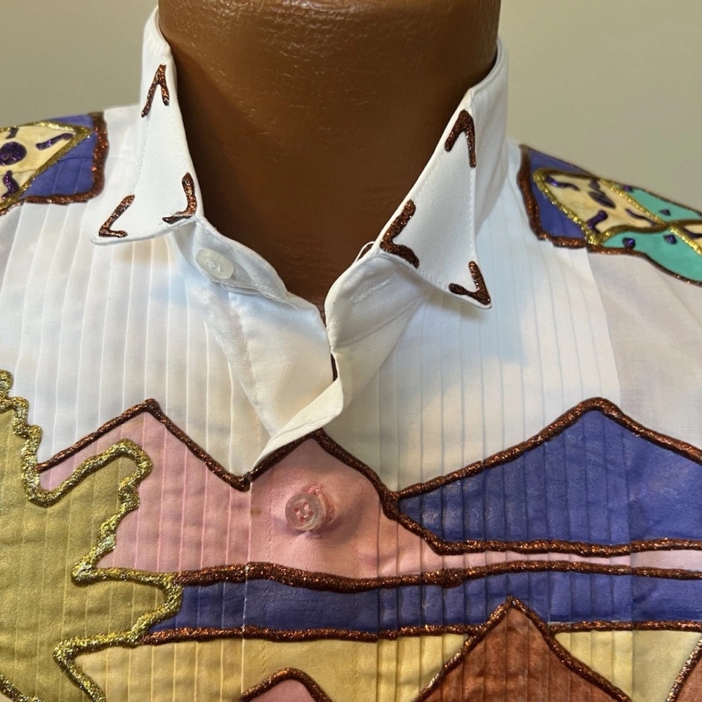 Chaplin Hand Painted Western Tribal Kachina Tuxedo Shirt Vintage Size M Vintage